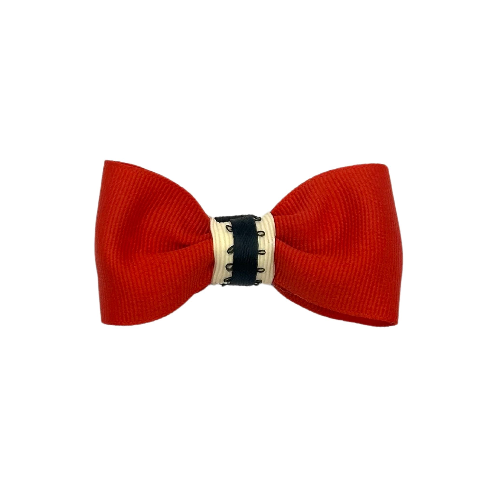 Cat Collar Bow: Red with white center and black stripe cat collar bow