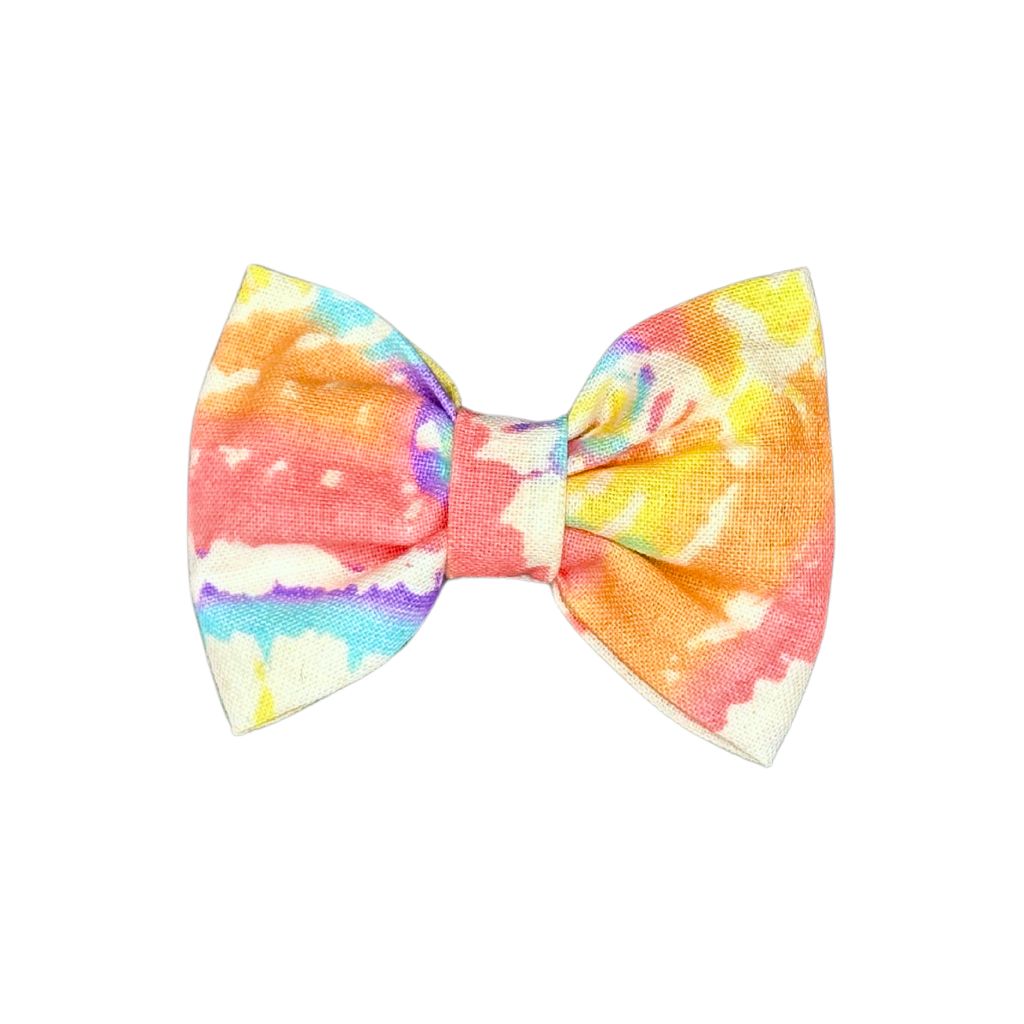 Colorful tie-dye bow for cats by Beloved Lily's Pet Company.