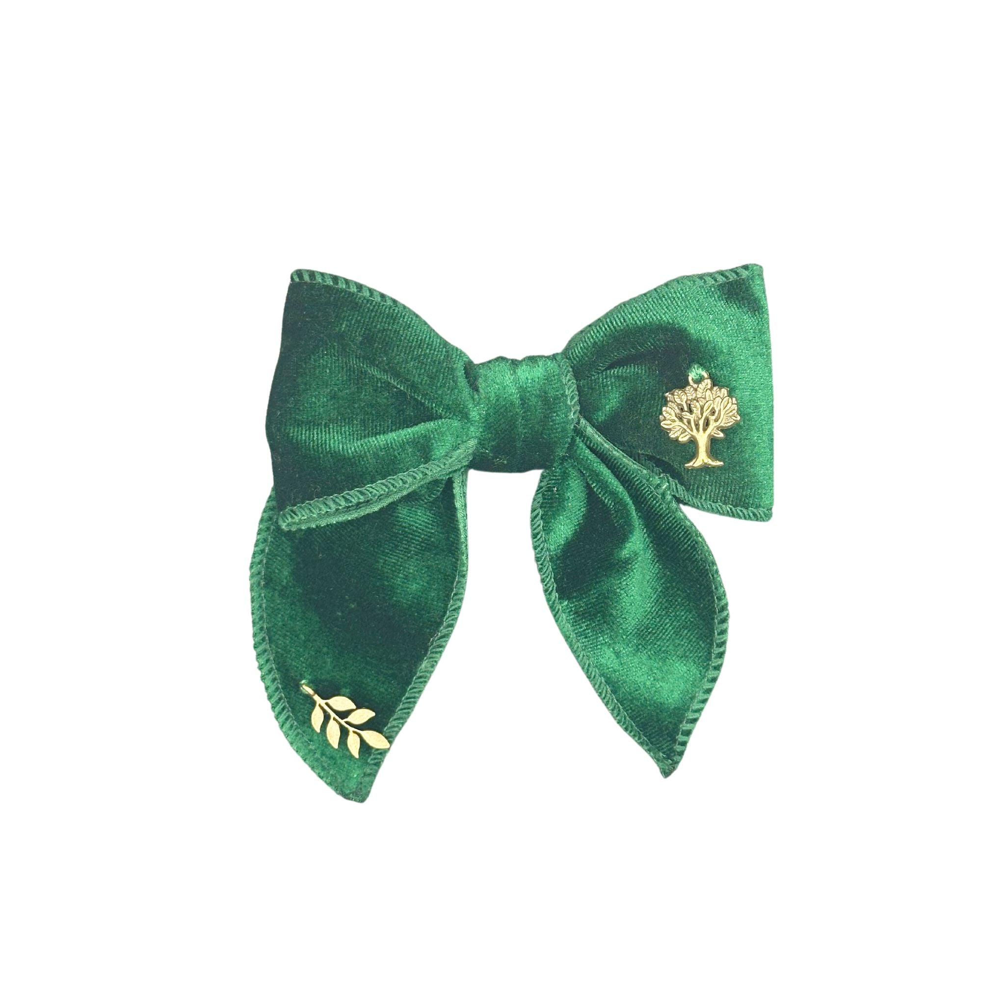 Cat Collar Bow: Emerald Tree Cat Collar Bow, easily slips on and off pets collar.