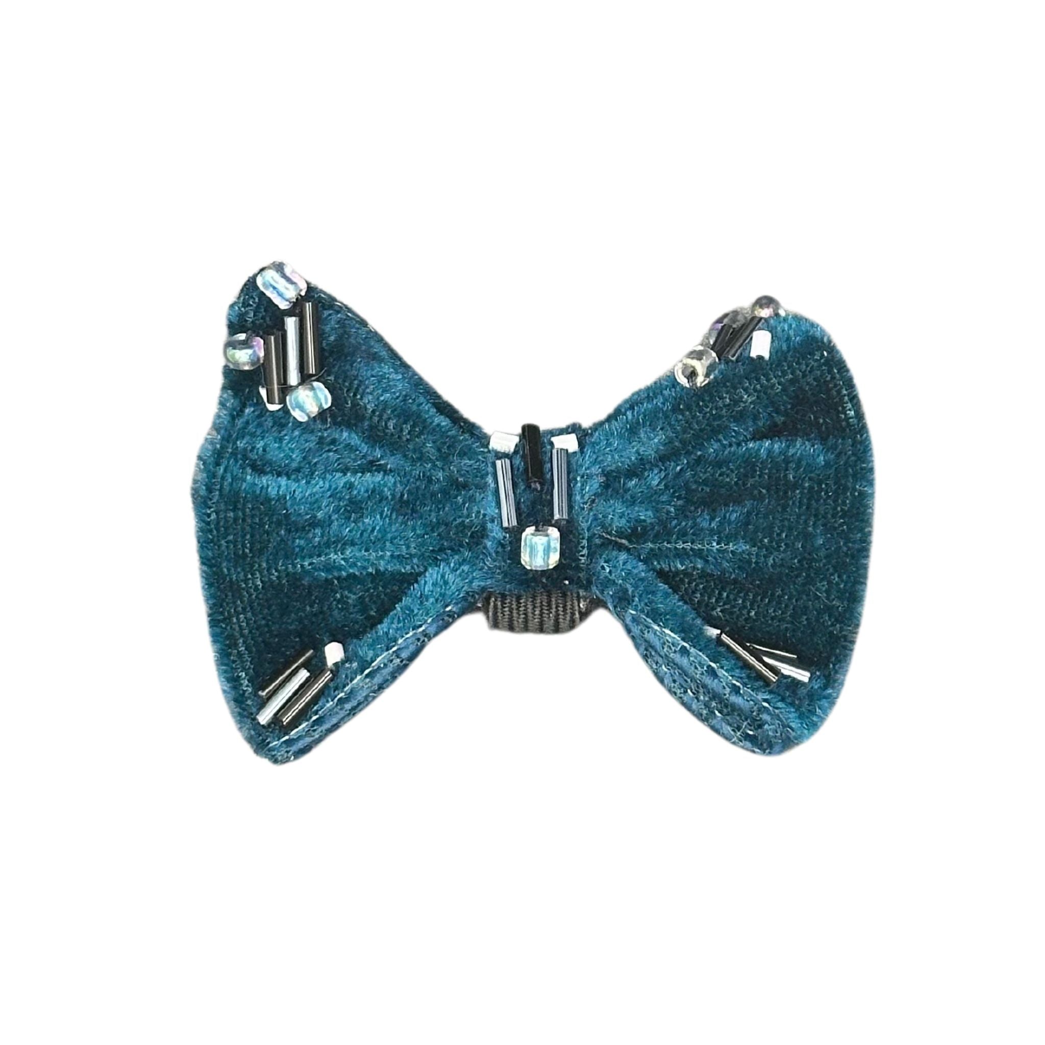 Cat Collar Bow: Emerald Velvet Beaded Cat Collar Bow