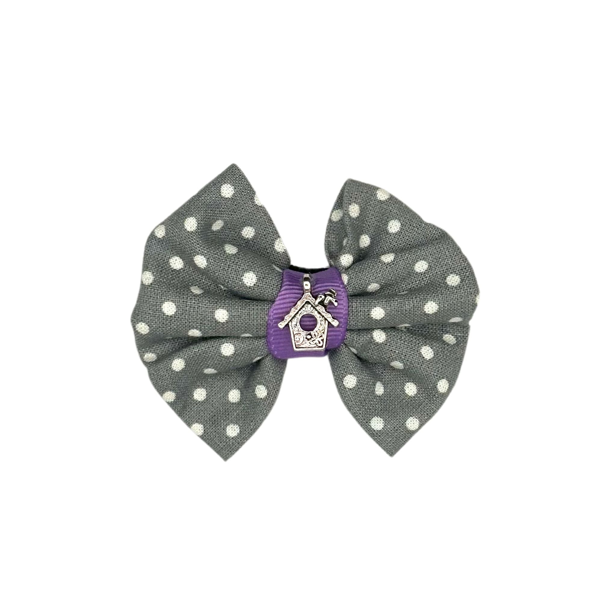 Cat Collar Bow: Purple Polka Dot House Cat Collar Bow.