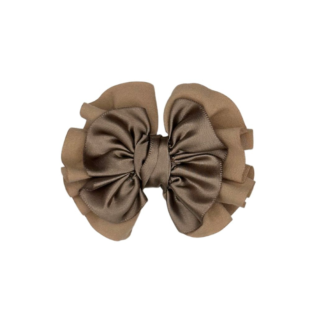 Cat Collar Bow: Satin Brown Ruffled Cat Collar Bow from Beloved Lily's Pet Company.