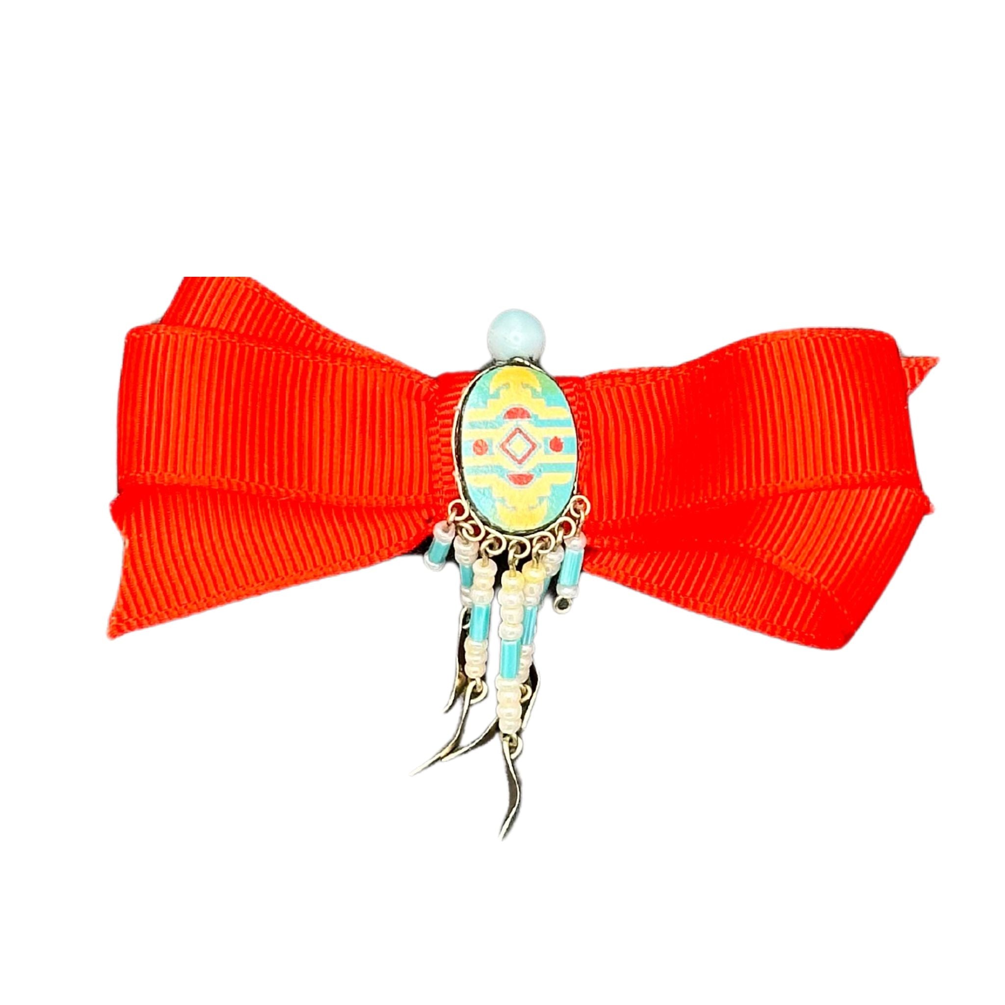 Cat Collar Bow: Red Tribal Pattern Cat Collar Bow