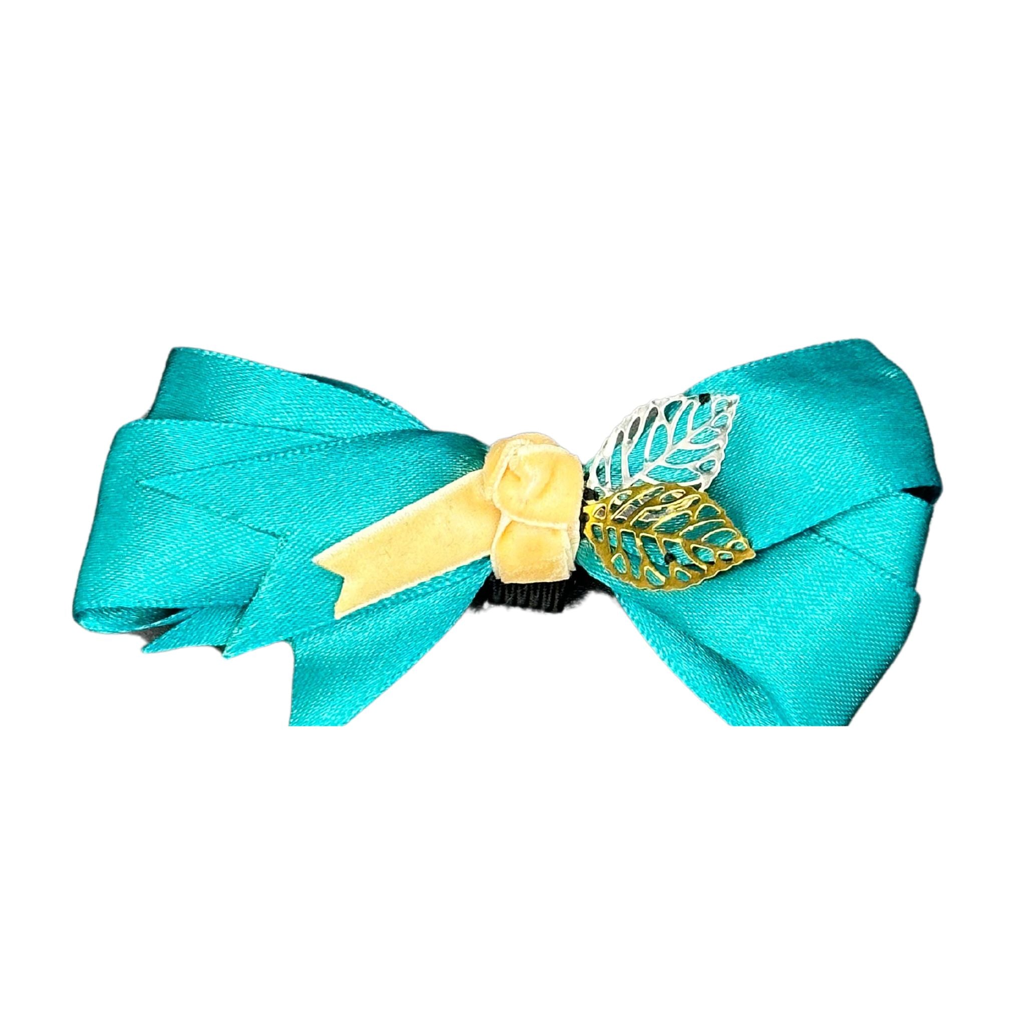 Cat Collar Bow: Turquoise with Leaf Middle Cat Collar Bow