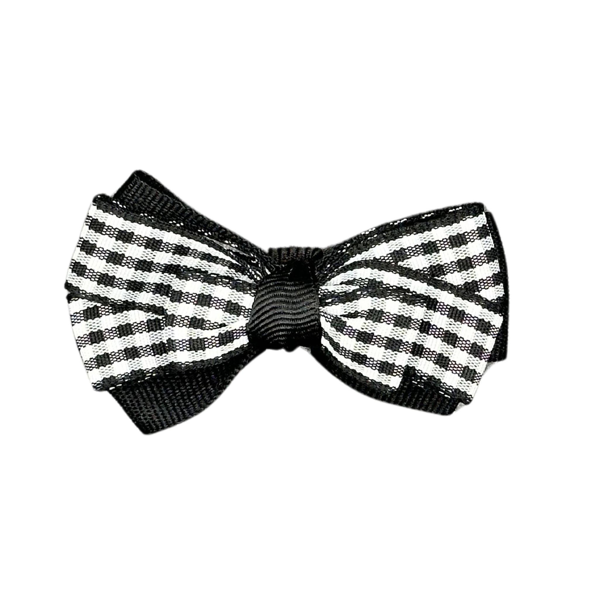 Cat Collar Bow: White and Black Plaid Cat Collar Bow.