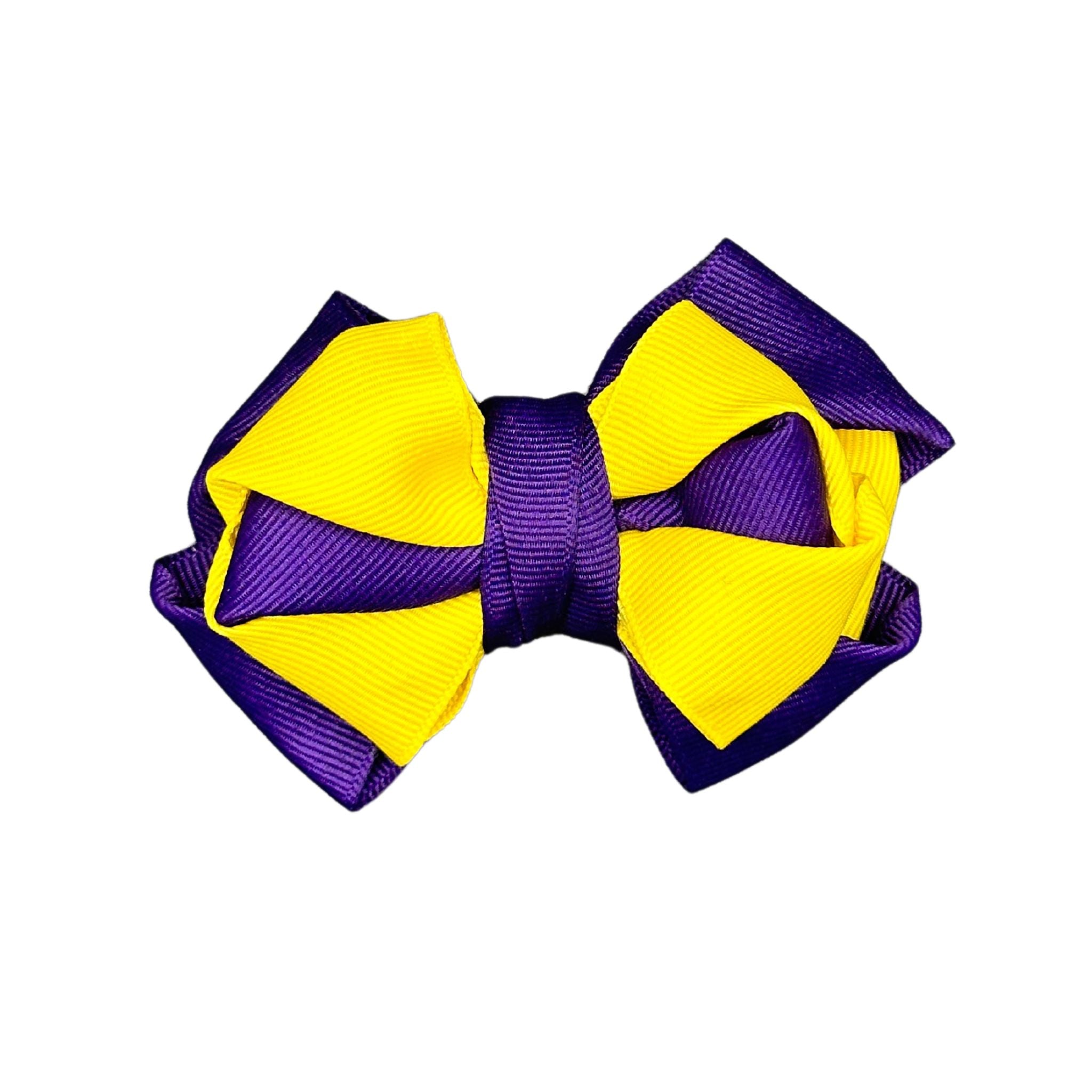 Dog Collar Bow: Yellow and purple dog collar bow