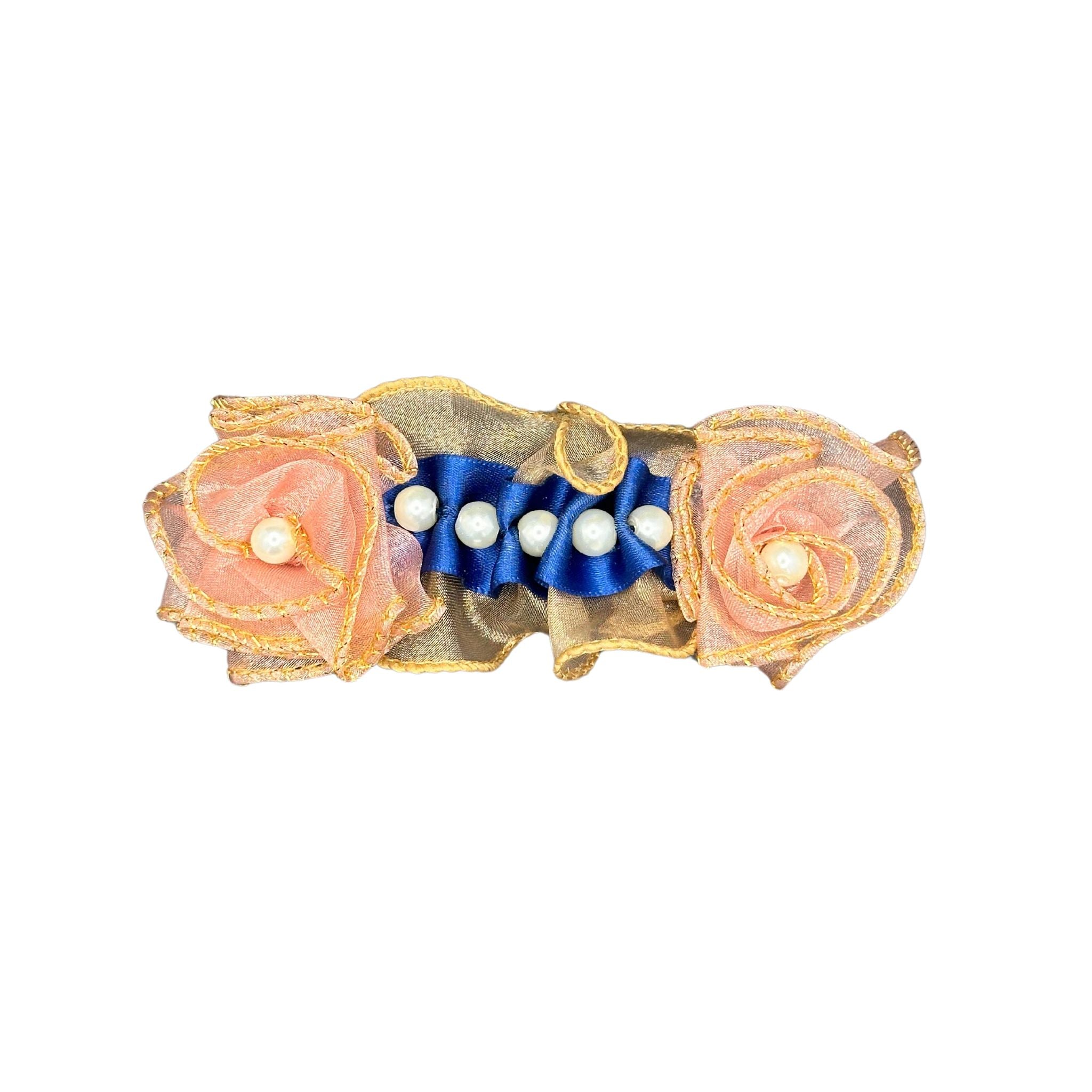 Dog Collar Bow: Fluffy Peach & Blue Dog Collar Bow