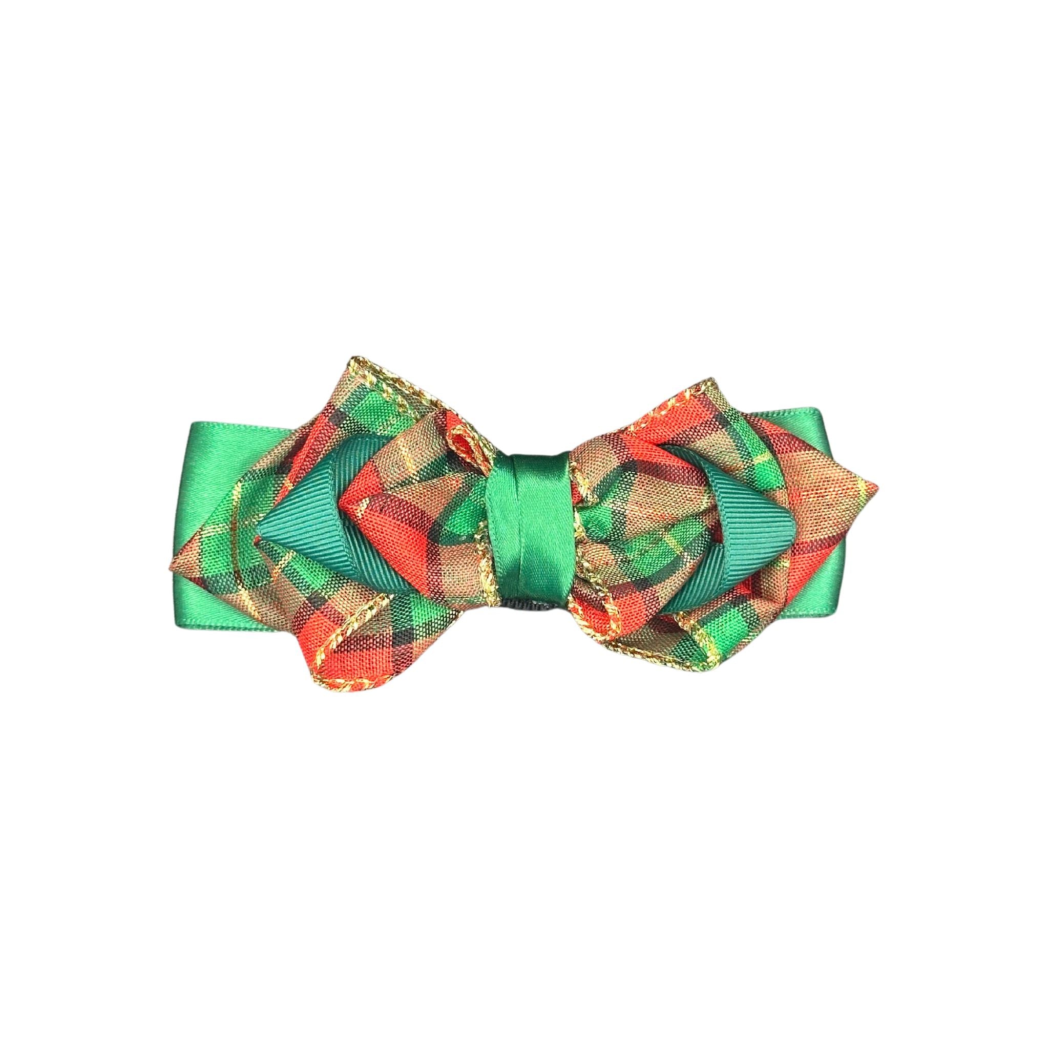 Dog Collar Bow: Green plaid with red dog collar bow