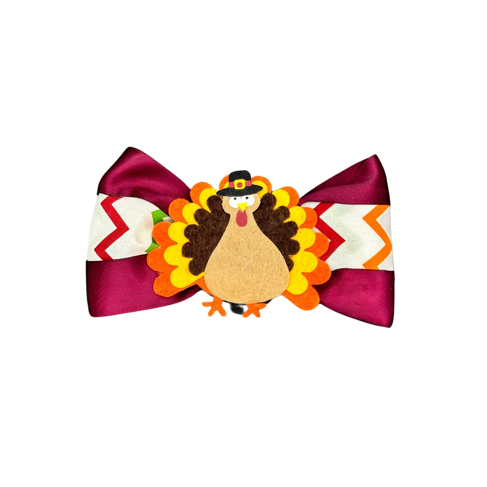 Dog Collar Bow: Marron bow with turkey dog collar bow