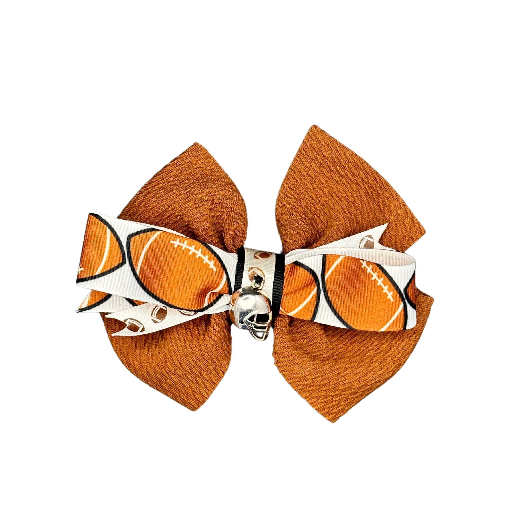 Dog Collar Bow: Sporty football-themed dog collar bow