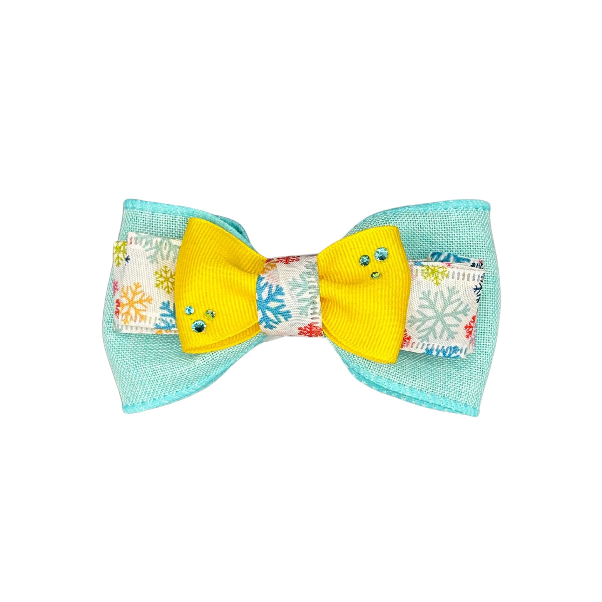 Dog Collar Bow: Tiffany Blue Dog Collar Bow with Snow Flakes 