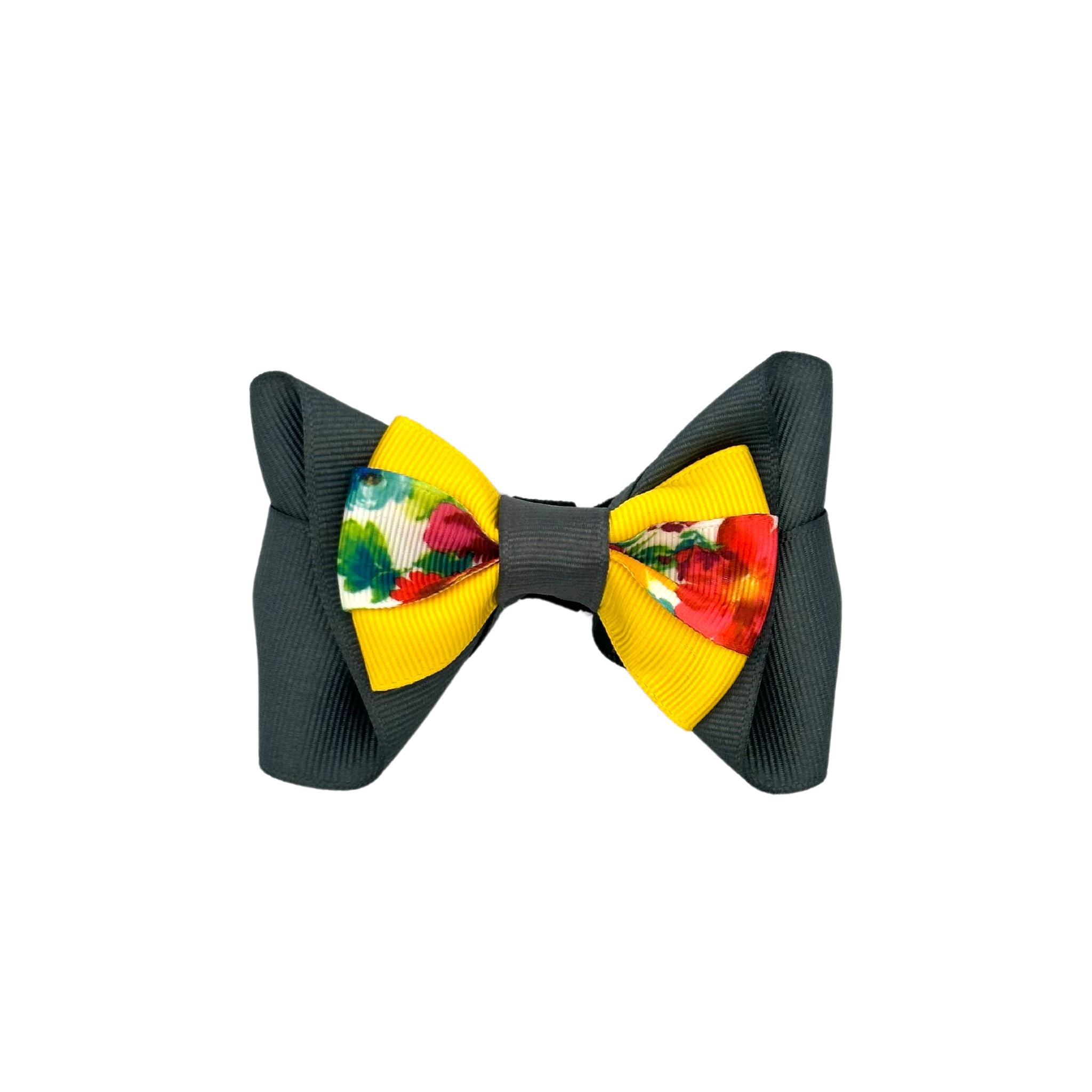 Dog Collar Bow: Yellow, Black, Rose themed dog collar bow