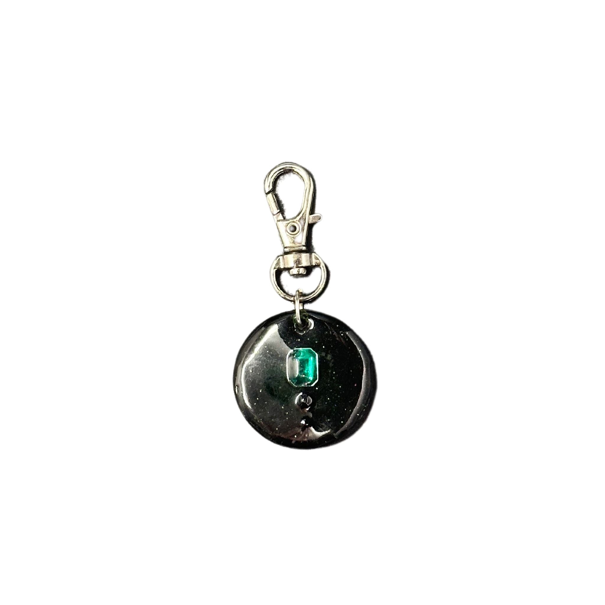 Pet ID Tag: Black resin with emerald charm, smart QR pet id tag for cats and dogs